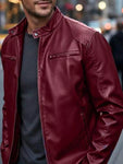 Men's Full Size Faux Leather Bomber Jacket with Zipper Pockets Plus Size view 13