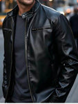Men's Full Size Faux Leather Bomber Jacket with Zipper Pockets Plus Size view 27