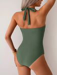Twisted Front Halter Neck Ruched One-Piece Swimsuit view 11