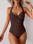 Twisted Front Halter Neck Ruched One-Piece Swimsuit view 23