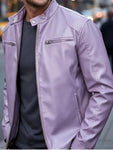 Men's Full Size Faux Leather Bomber Jacket with Zipper Pockets Plus Size view 33