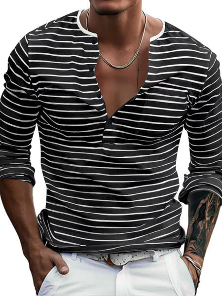 Men's Full Size Striped Long Sleeve T-Shirt Plus Size