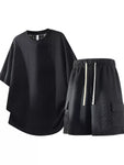 Men's Plus Size Textured Casual Top and Shorts Set view 2