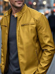 Men's Full Size Faux Leather Bomber Jacket with Zipper Pockets Plus Size view 36