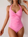Twisted Front Halter Neck Ruched One-Piece Swimsuit view 17