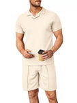 Men's Full Size Casual Short Sleeve Polo and Shorts Set Plus Size view 2