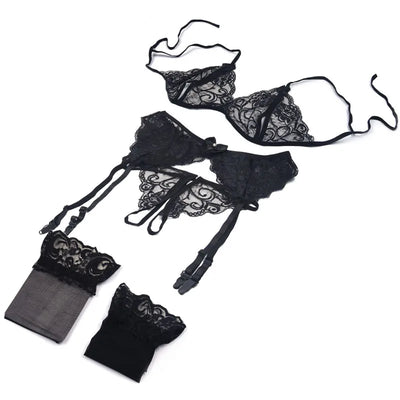 4-Piece Lace Lingerie Set with Garter