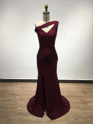One-Shoulder Mermaid Evening Gown, Slit Detail