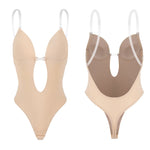 Backless Bodysuit Shapewear for Women Built-in Bra Multiple straps Thongs Body Shaper U Plunge Seam-free Faja with Open Crotch view 7