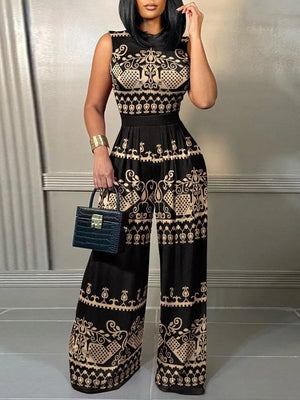 Baroque Print Wide-Leg Jumpsuit