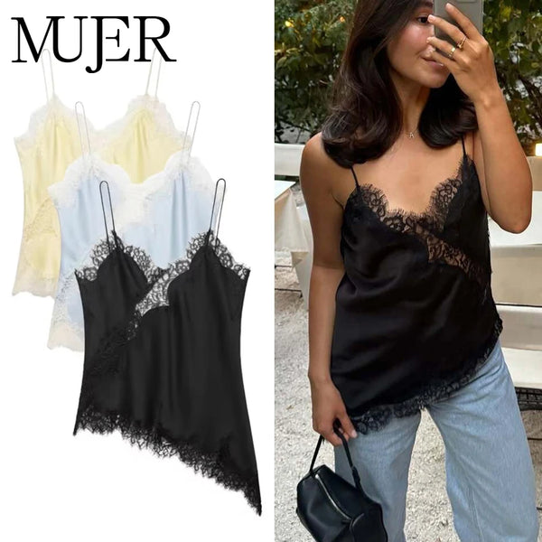 Lace-Trim Satin Cami Top