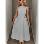 Striped Linen A-Line Midi Dress with Pockets view 6