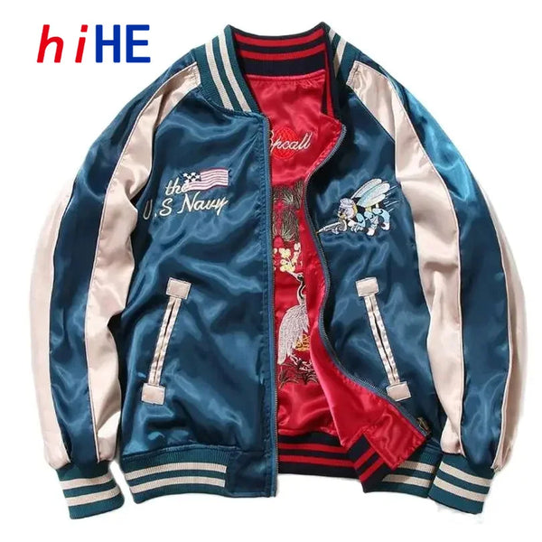 Men's Satin Embroidered Bomber Jacket