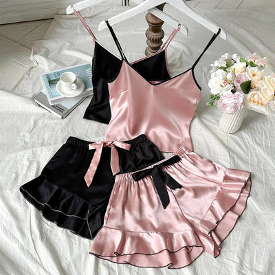 Satin Pajama Set, V-Neck