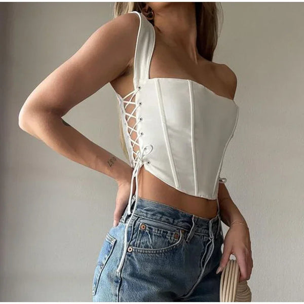 Lace-Up Backless Corset Top