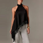 Satin Asymmetric Halter Top view 1