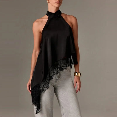Satin Asymmetric Halter Top