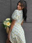Floral Jacquard Cotton A-Line Midi Dress view 4