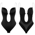 Backless Bodysuit Shapewear for Women Built-in Bra Multiple straps Thongs Body Shaper U Plunge Seam-free Faja with Open Crotch view 10