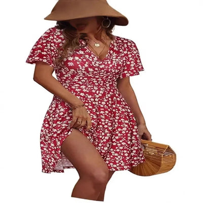 Floral Wrap Midi Dress with V-Neck