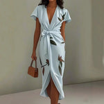 Tie-Waist Wrap Dress with Split Hem view 6