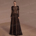 Long-Sleeve Lace A-Line Evening Gown view 2