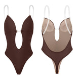 Backless Bodysuit Shapewear for Women Built-in Bra Multiple straps Thongs Body Shaper U Plunge Seam-free Faja with Open Crotch view 8