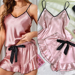Satin Pajama Set, V-Neck view 3