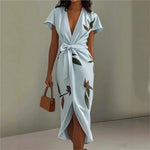 Tie-Waist Wrap Dress with Split Hem view 4