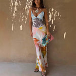 Printed Linen Bohemian Beach Vacation Maxi Dress view 3