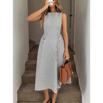 Striped Linen A-Line Midi Dress with Pockets view 3
