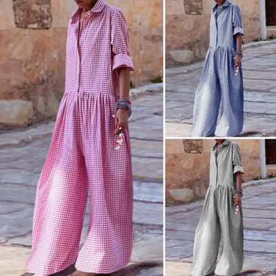 Gingham Check Wide-Leg Jumpsuit