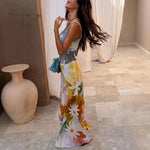Printed Linen Bohemian Beach Vacation Maxi Dress view 4