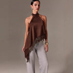 Satin Asymmetric Halter Top view 4