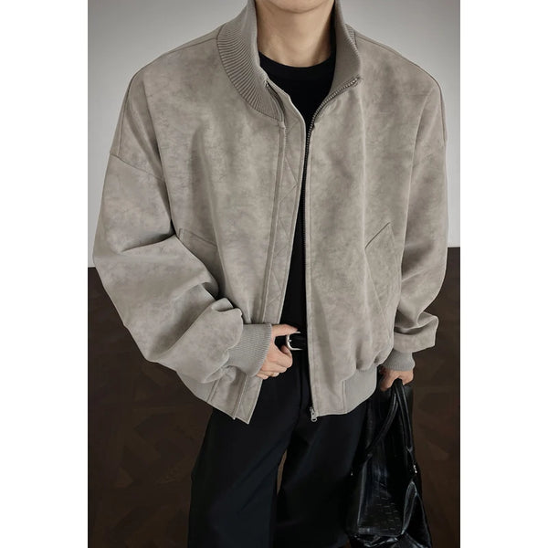Men's Vintage Tie-Dye Suede Bomber Jacket