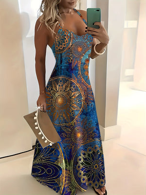 Bohemian Totem Print Halter Maxi Dress
