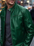 Men's Full Size Faux Leather Bomber Jacket with Zipper Pockets Plus Size view 20