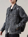 Men's Full Size Classic Washed Denim Jacket with Chest Pockets Plus Size view 2