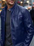 Men's Full Size Faux Leather Bomber Jacket with Zipper Pockets Plus Size view 30