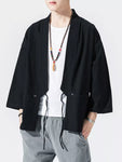 Men's Plus Size Tie Front 3/4 Sleeve Cardigan view 1