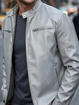 Men's Full Size Faux Leather Bomber Jacket with Zipper Pockets Plus Size view 21