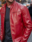 Men's Full Size Faux Leather Bomber Jacket with Zipper Pockets Plus Size view 3