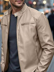 Men's Full Size Faux Leather Bomber Jacket with Zipper Pockets Plus Size view 10